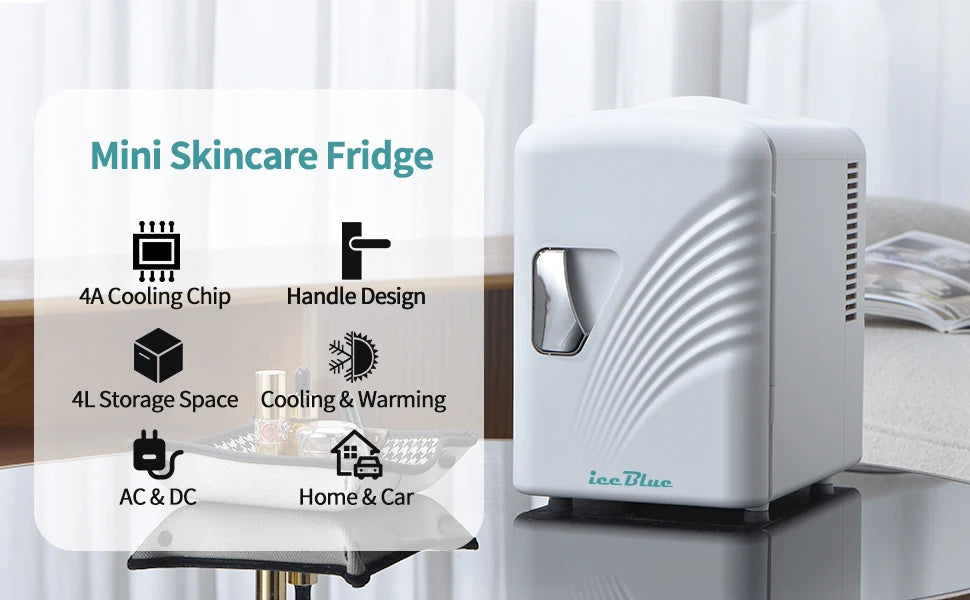 iceBlue Retro Mini Fridge 4L/6Can Dual-use Low Noise Refrigerator Warmer Cooler Makeup Skincare Portable Fridge for Home Car