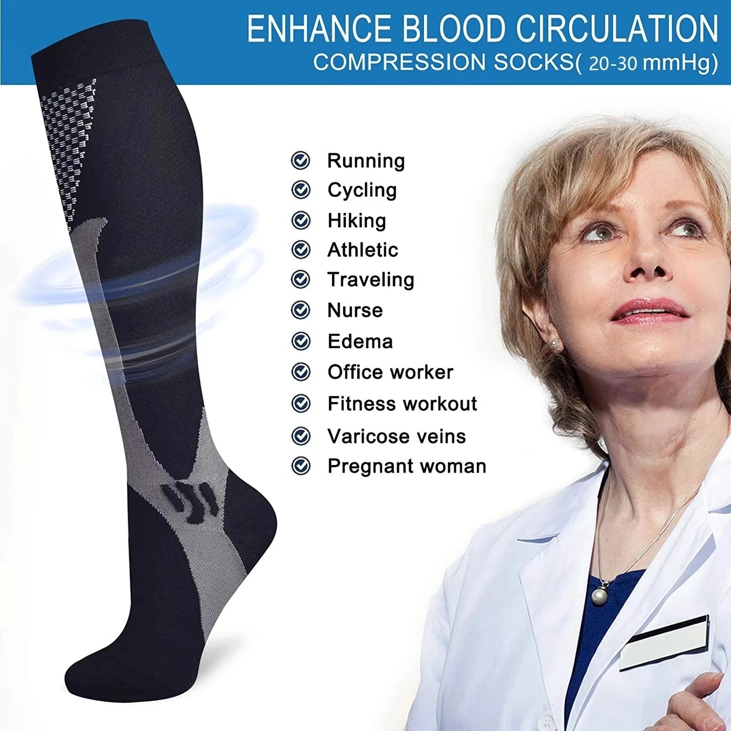 Compression Socks Varicose Veins Men's And Women's Sports Socks Football 20-30 Mmhg Elastic Anti Fatigue Pain Relief Wholesale