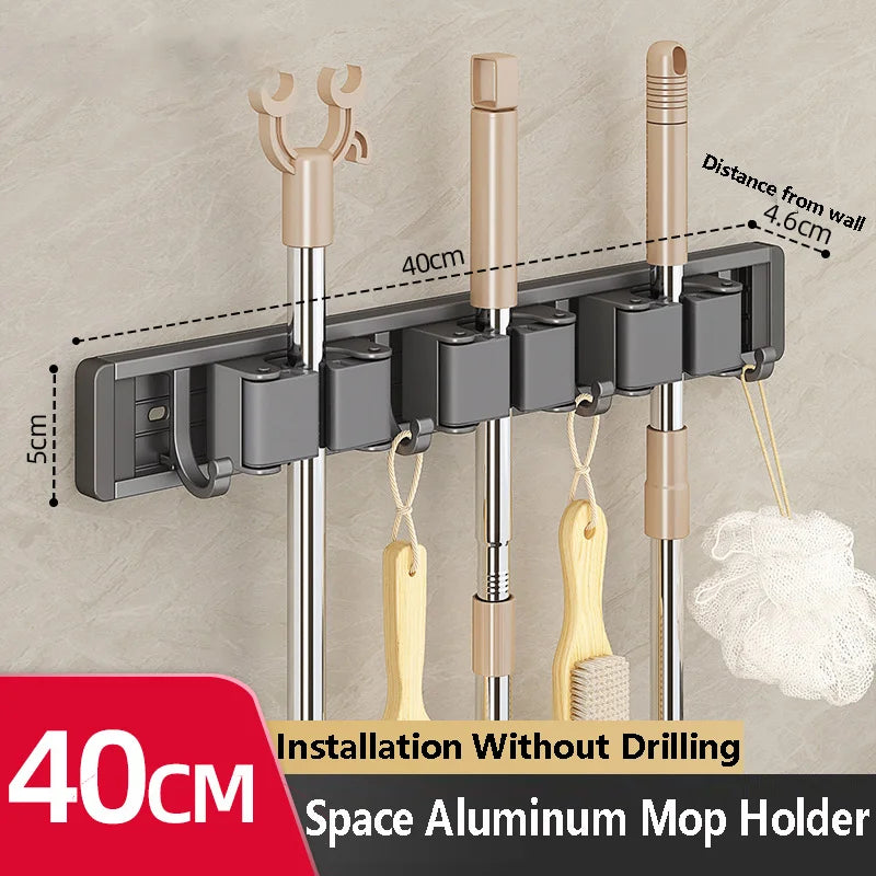 Mop and Broom Organizer Mop Holder Rack Mop Holder Wall Mounted Strong Broom Mop Holder Self With 5 Hooks Organizers Hang Broom