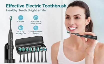 Rtauys S5 Upgraded Sonic Electric Toothbrush for Adults and Kids Ages 12+ with 8 Brush Heads, IPX7 Travel Toothbrush with Case,