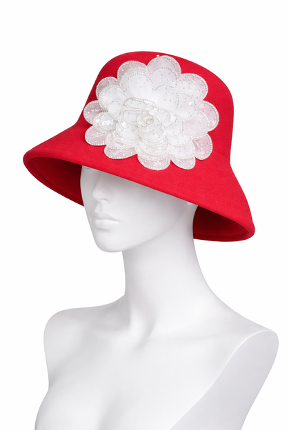 Elegant Red Pearl Flower Church Hat