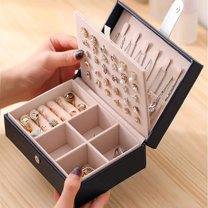 1pcs Double Layer Storage Box Ladies Princess Simple Style Leather Flip Type Jewelry Box Travel Home Portable Jewelry Box