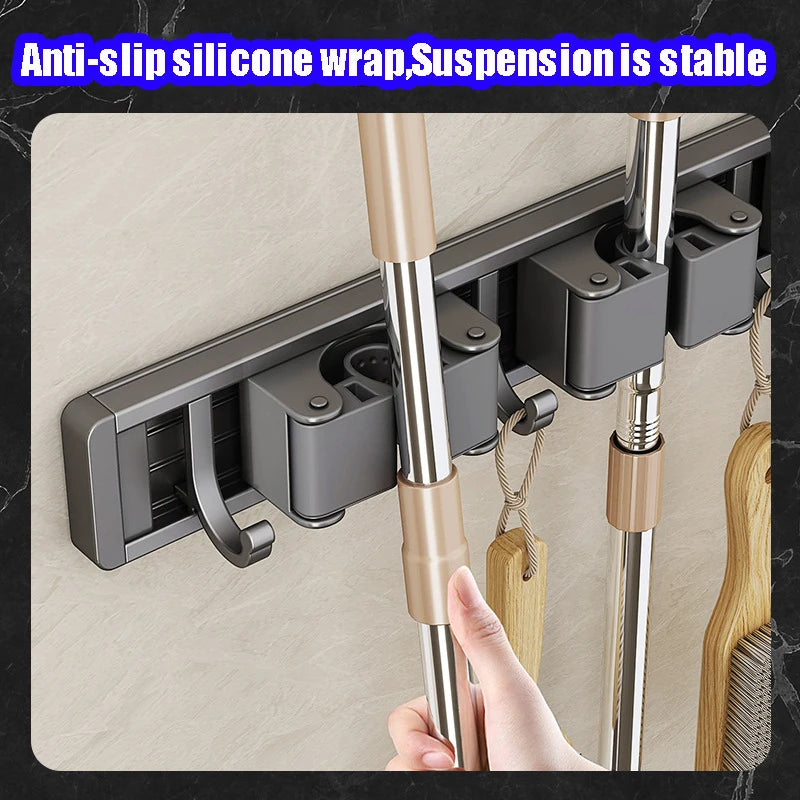 Mop and Broom Organizer Mop Holder Rack Mop Holder Wall Mounted Strong Broom Mop Holder Self With 5 Hooks Organizers Hang Broom