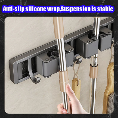 Mop and Broom Organizer Mop Holder Rack Mop Holder Wall Mounted Strong Broom Mop Holder Self With 5 Hooks Organizers Hang Broom