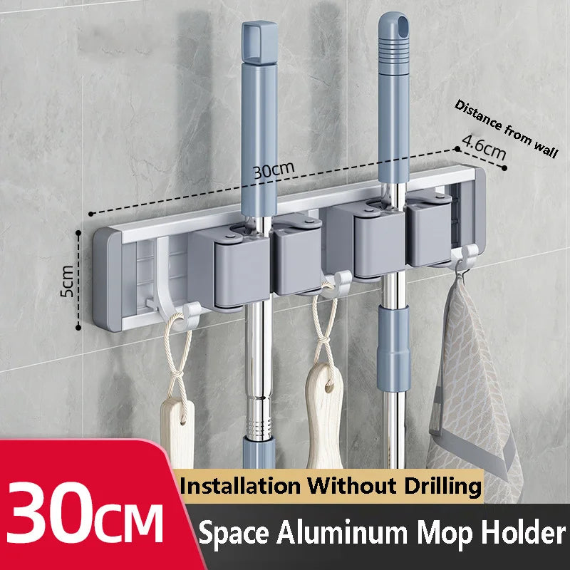Mop and Broom Organizer Mop Holder Rack Mop Holder Wall Mounted Strong Broom Mop Holder Self With 5 Hooks Organizers Hang Broom