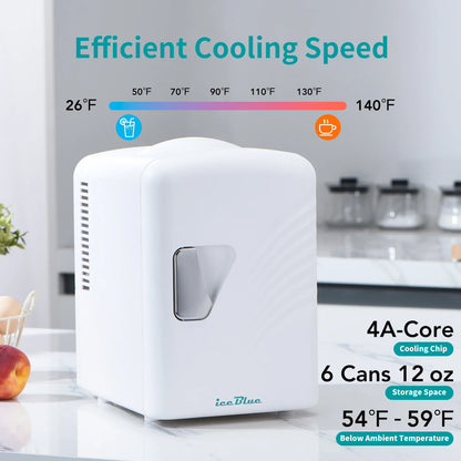 iceBlue Retro Mini Fridge 4L/6Can Dual-use Low Noise Refrigerator Warmer Cooler Makeup Skincare Portable Fridge for Home Car