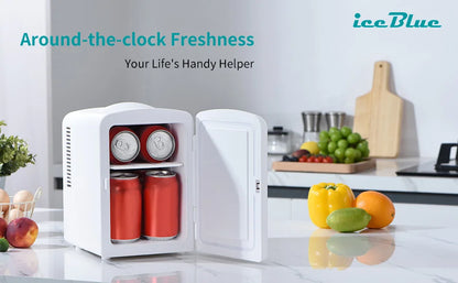 iceBlue Retro Mini Fridge 4L/6Can Dual-use Low Noise Refrigerator Warmer Cooler Makeup Skincare Portable Fridge for Home Car