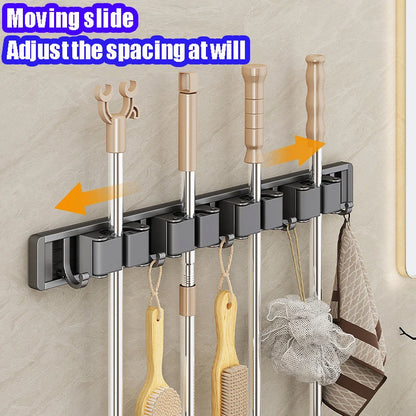 Mop and Broom Organizer Mop Holder Rack Mop Holder Wall Mounted Strong Broom Mop Holder Self With 5 Hooks Organizers Hang Broom