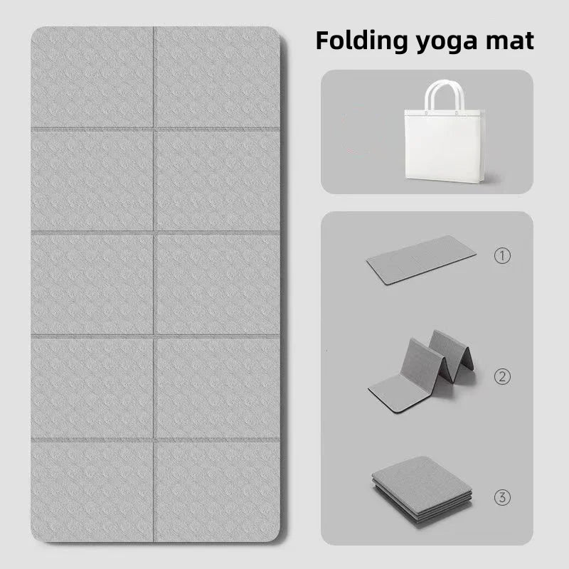180cmx57cmx0.4cm TPE Folding Yoga Mat Portable Non-Slip Shock-Absorbent Noise-Free Convenient for Home Travel Fitness Exercise