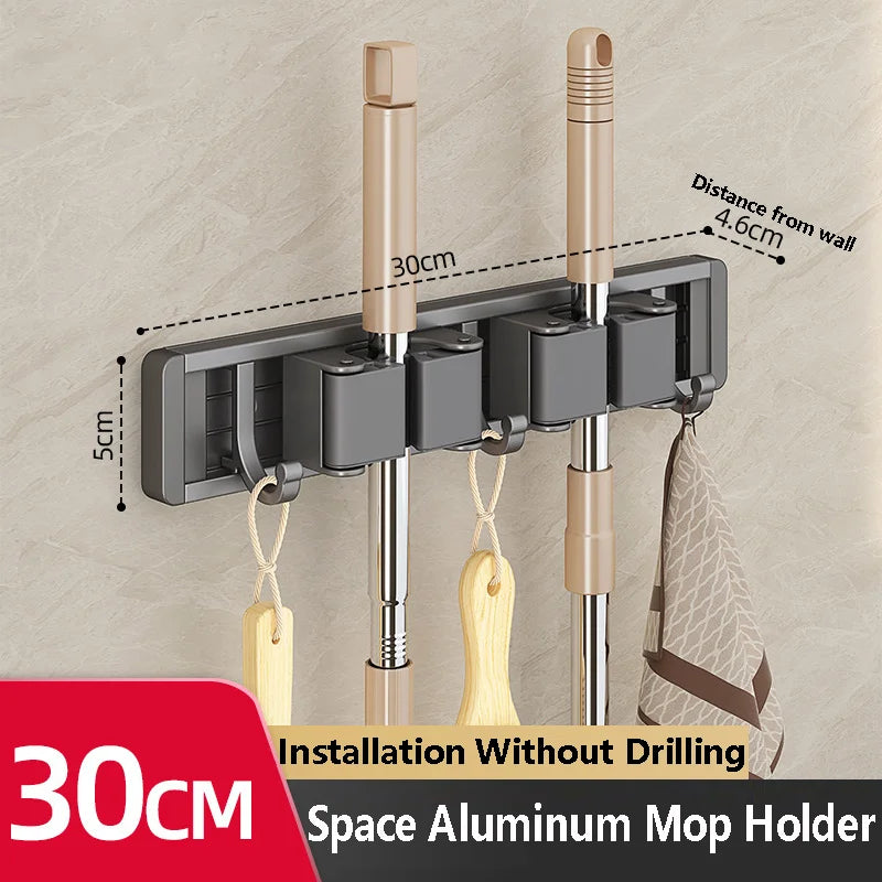 Mop and Broom Organizer Mop Holder Rack Mop Holder Wall Mounted Strong Broom Mop Holder Self With 5 Hooks Organizers Hang Broom