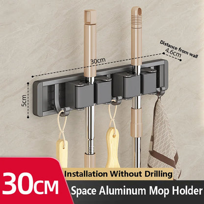Mop and Broom Organizer Mop Holder Rack Mop Holder Wall Mounted Strong Broom Mop Holder Self With 5 Hooks Organizers Hang Broom