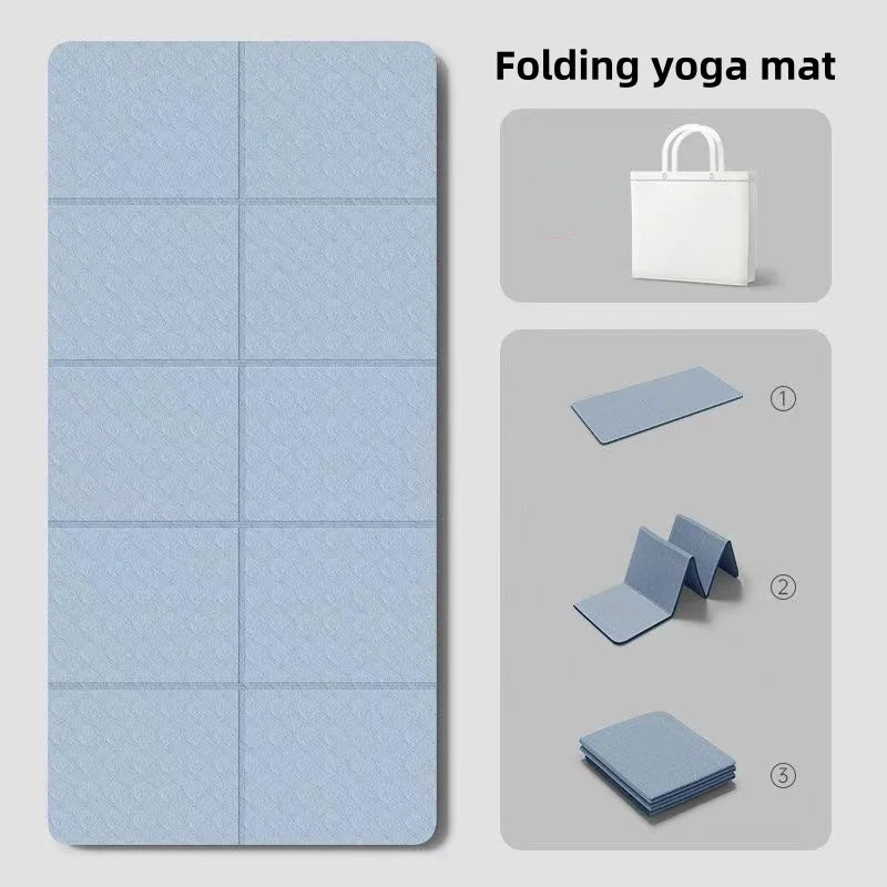 180cmx57cmx0.4cm TPE Folding Yoga Mat Portable Non-Slip Shock-Absorbent Noise-Free Convenient for Home Travel Fitness Exercise