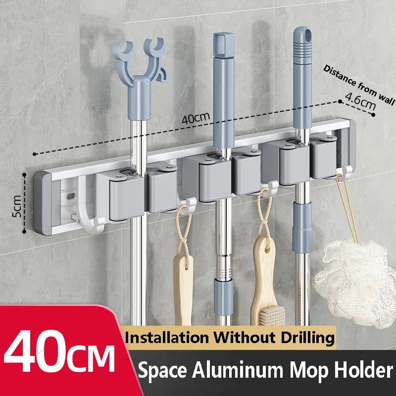 Mop and Broom Organizer Mop Holder Rack Mop Holder Wall Mounted Strong Broom Mop Holder Self With 5 Hooks Organizers Hang Broom