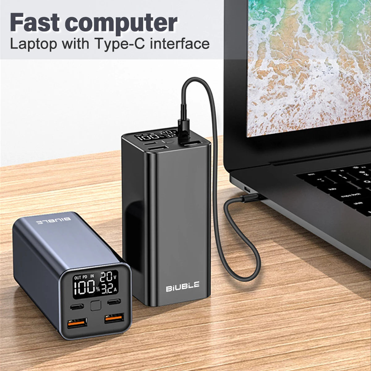 20000mAh External Power Bank Type C PD 100W Fast Charging Powerbank Battery Charger For Smartphone Laptop Tablet iPhone Xiaomi