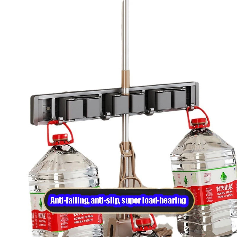 Mop and Broom Organizer Mop Holder Rack Mop Holder Wall Mounted Strong Broom Mop Holder Self With 5 Hooks Organizers Hang Broom