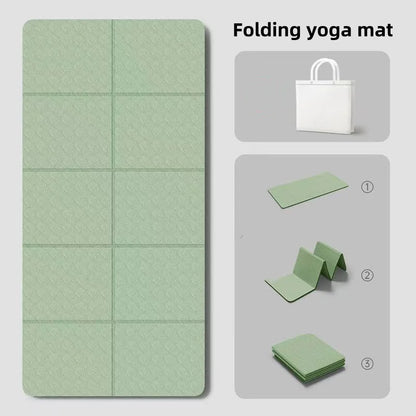 180cmx57cmx0.4cm TPE Folding Yoga Mat Portable Non-Slip Shock-Absorbent Noise-Free Convenient for Home Travel Fitness Exercise
